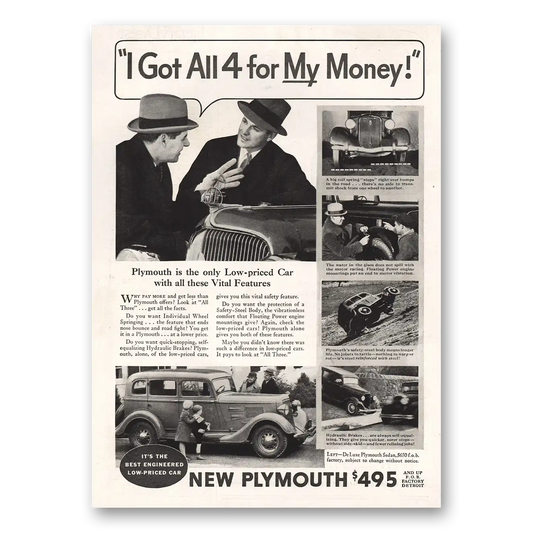 1934 Plymouth Got All 4 Vintage Magazine Print Ad