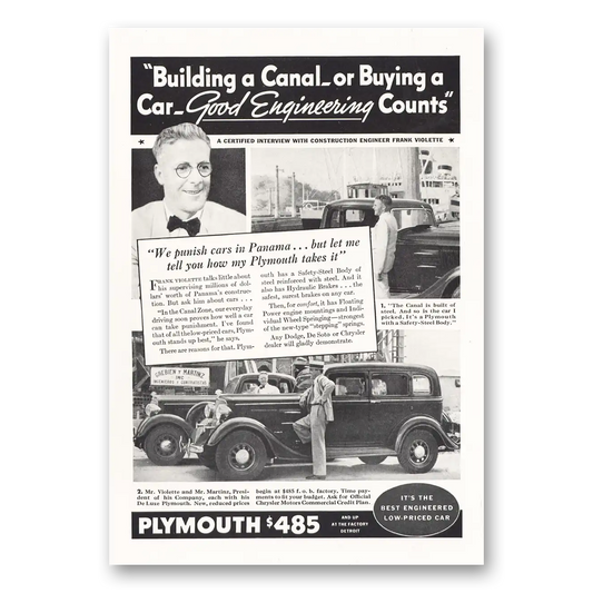 1934 Plymouth We Punish Cars In Panama Vintage Magazine Print Ad