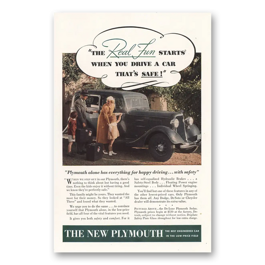 1934 Plymouth Sedan Real Fun Starts When You Drive a Car Vintage Magazine Print Ad