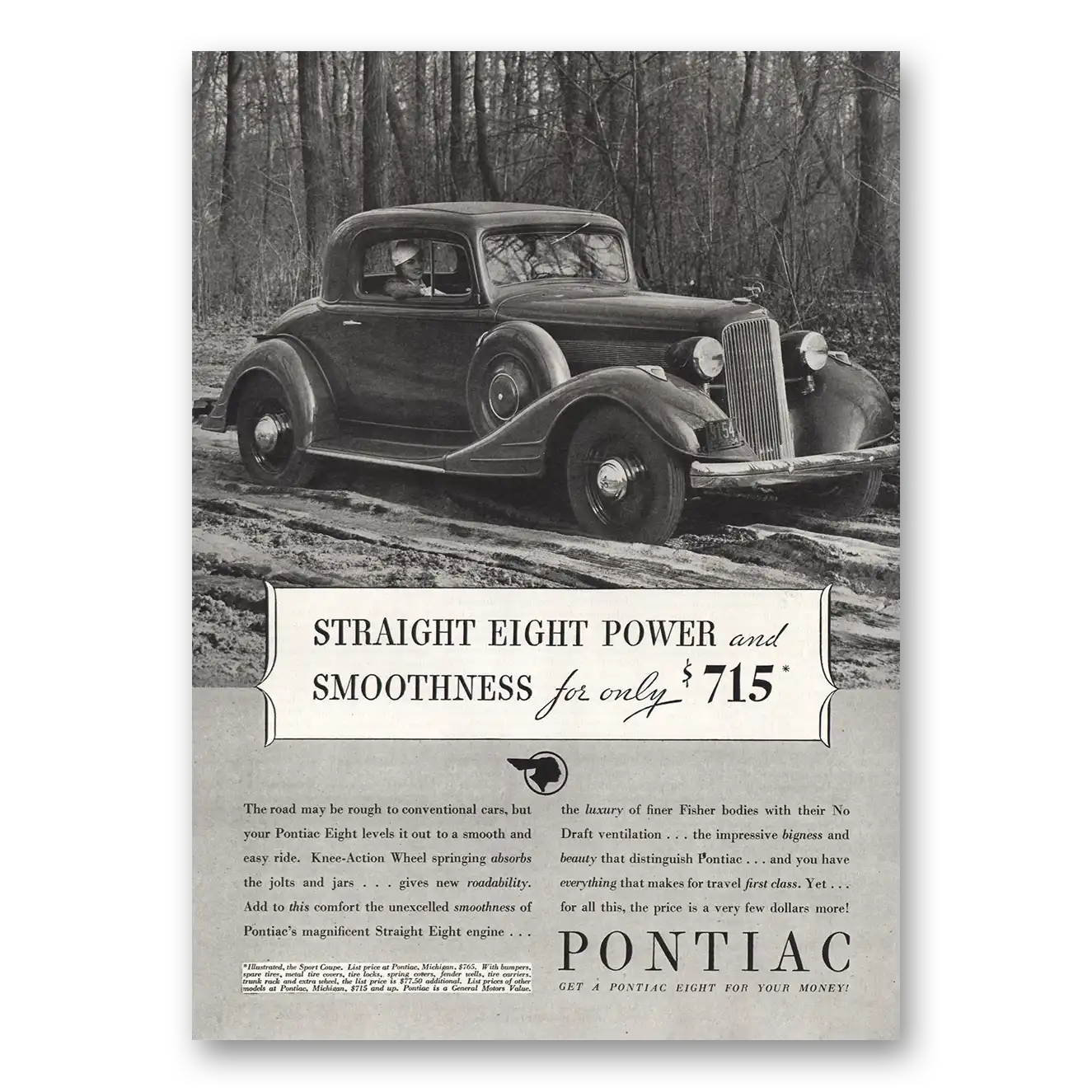 1934 Pontiac Straight Eight Power Vintage Magazine Print Ad