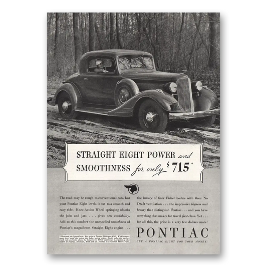 1934 Pontiac Straight Eight Power Vintage Magazine Print Ad