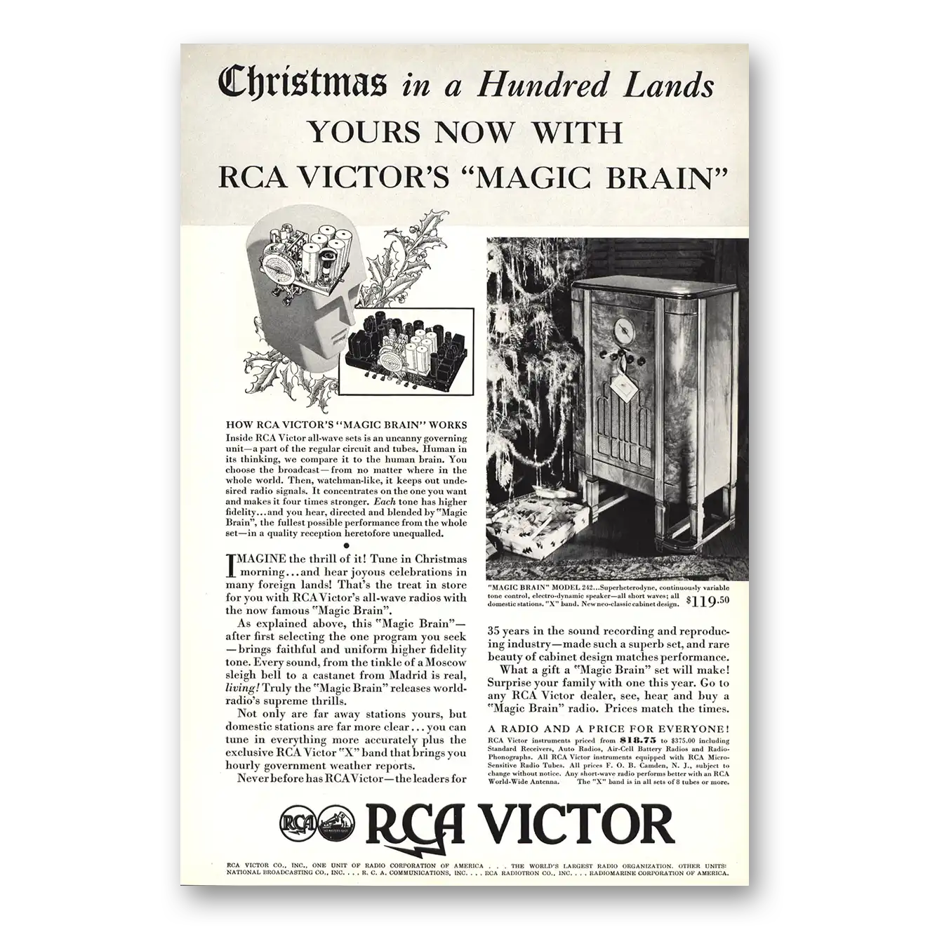 1934 RCA Victor Magic Brain Radio Christmas In a Hundred Lands Vintage Magazine Print Ad