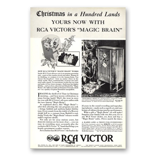 1934 RCA Victor Magic Brain Radio Christmas In a Hundred Lands Vintage Magazine Print Ad