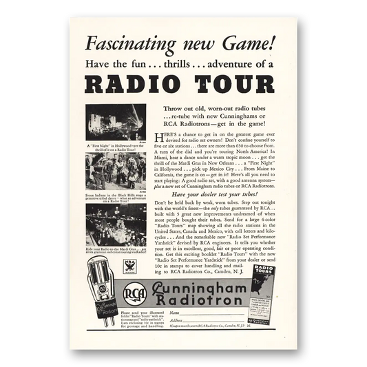 1934 RCA Radiotron Cunningham Radiotron Fascinating New Game Vintage Magazine Print Ad