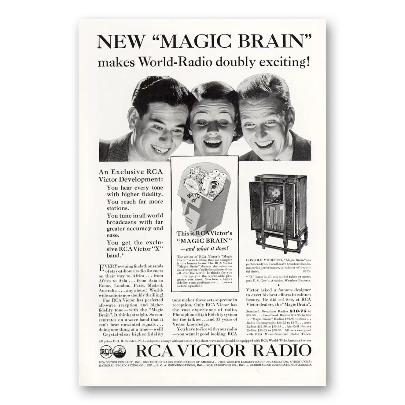 1934 RCA Victor Radios Radio Magic Brain World Radio Vintage Magazine Print Ad