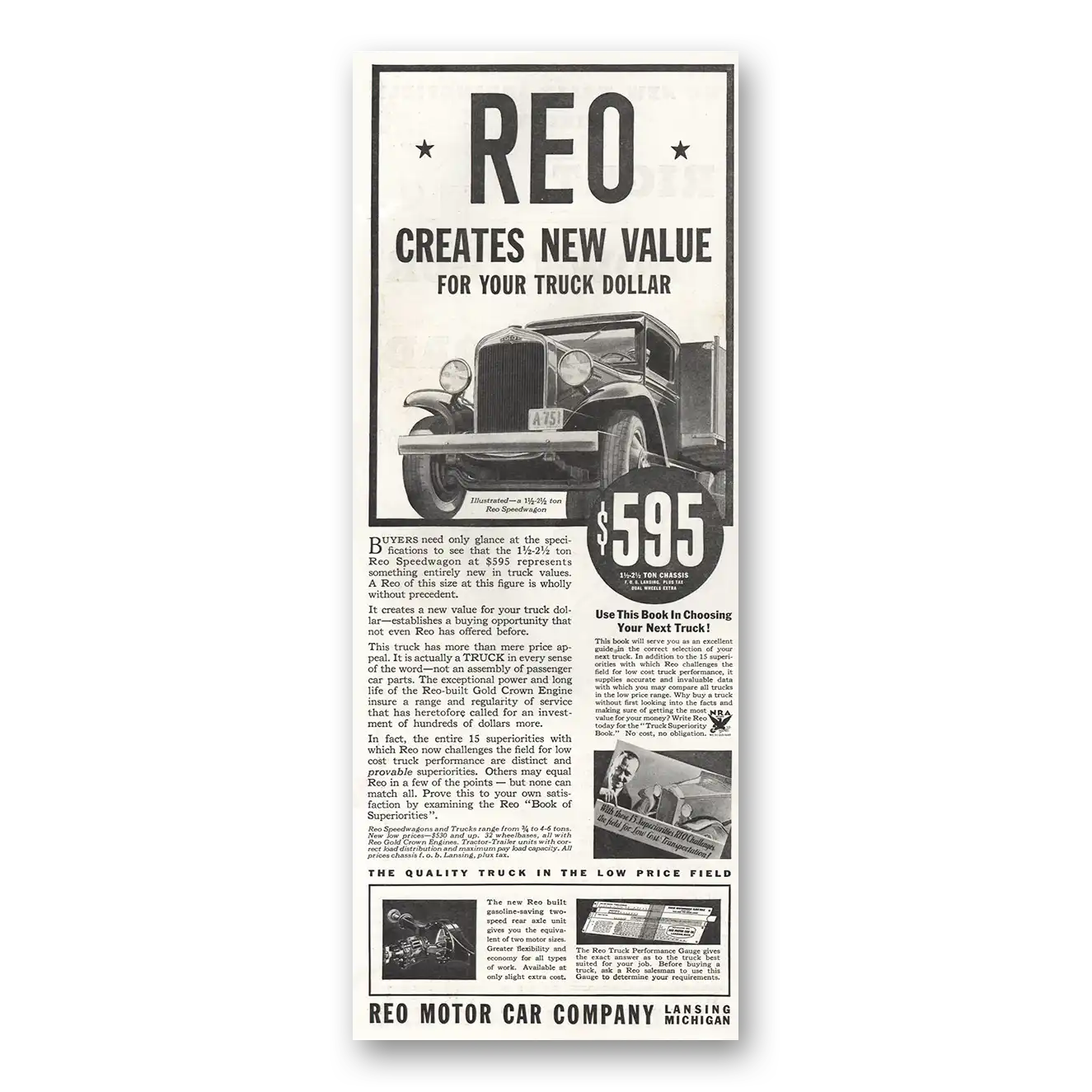 1934 Reo Trucks Creates New Value Truck Dollar Vintage Magazine Print Ad