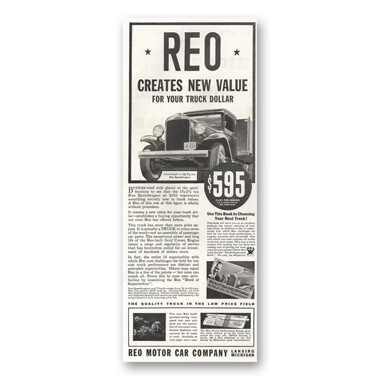 1934 Reo Trucks Creates New Value Truck Dollar Vintage Magazine Print Ad