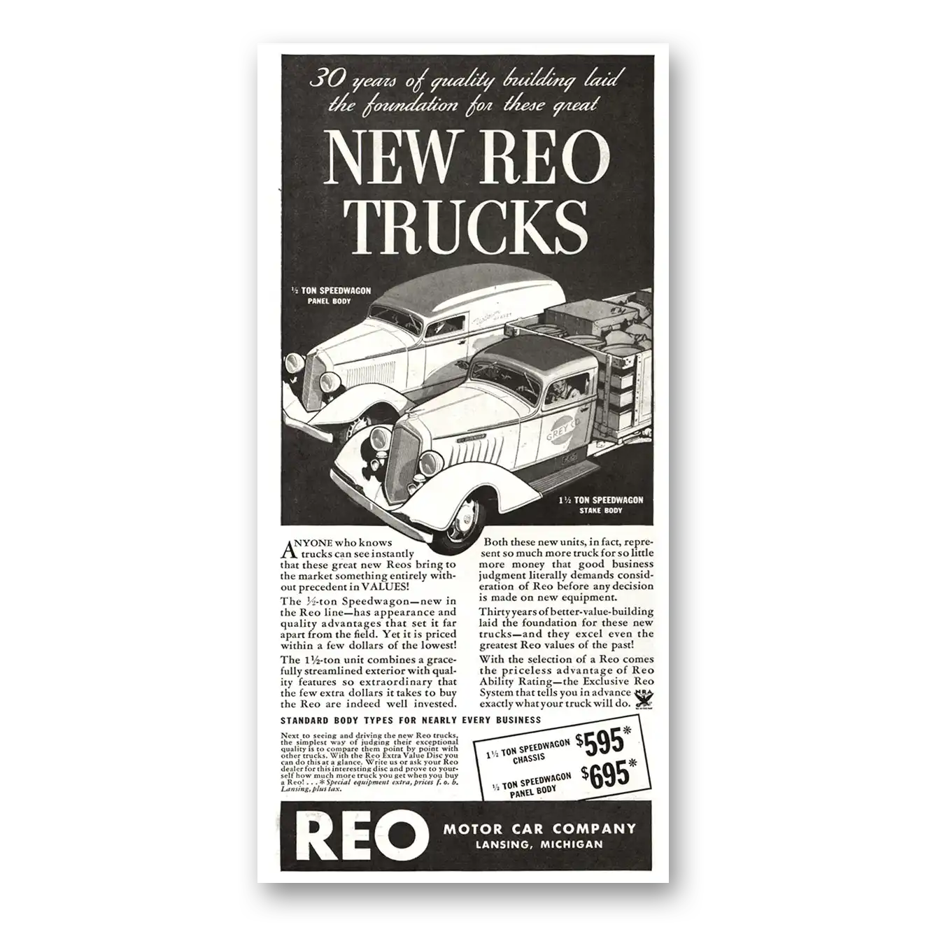 1934 Reo Trucks Years of Quality Building Vintage Magazine Print Ad