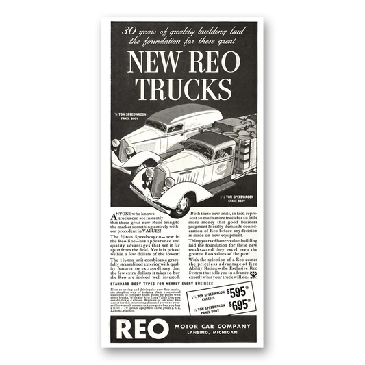 1934 Reo Trucks Years of Quality Building Vintage Magazine Print Ad