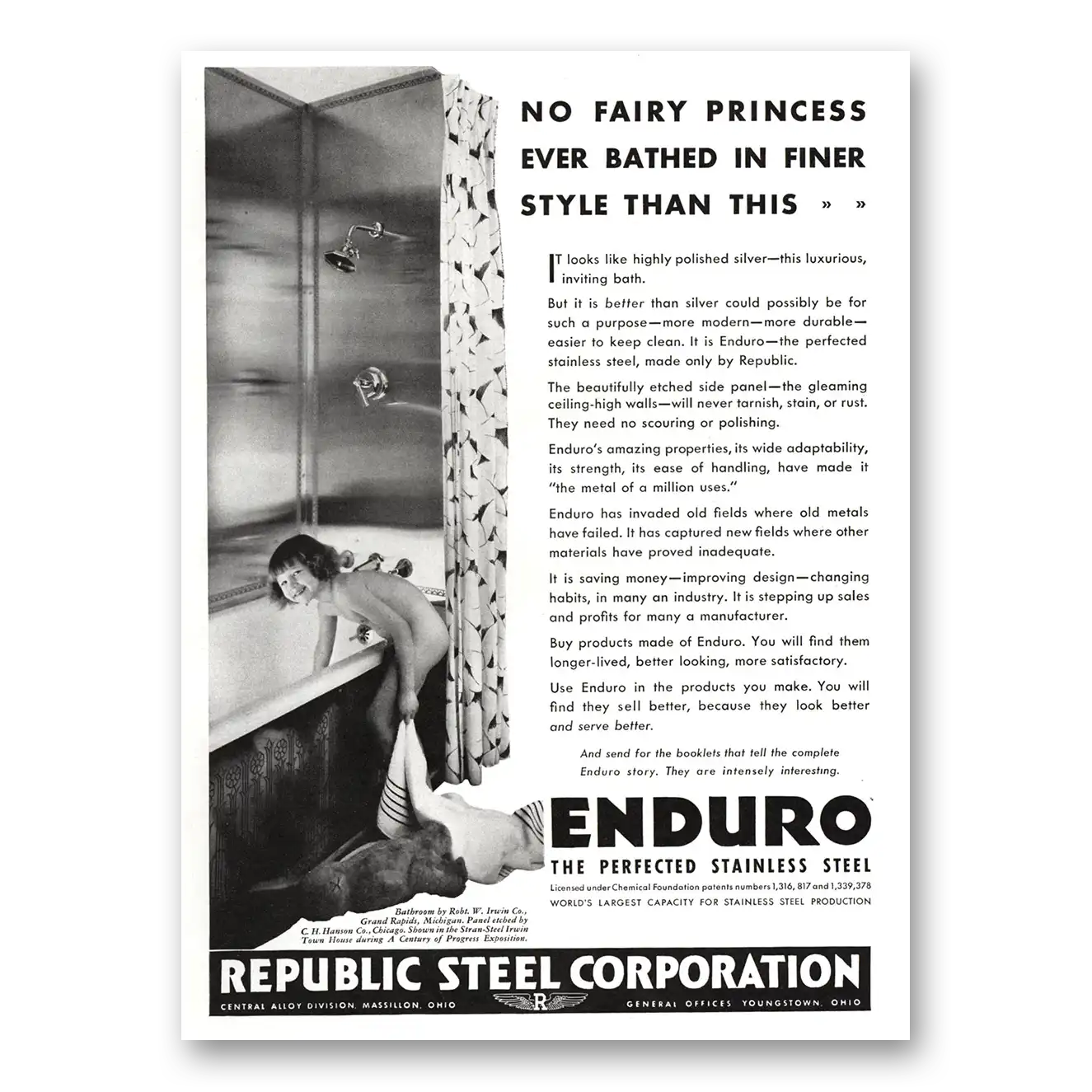 1934 Republic Steel Enduro No Fairy Princess Vintage Magazine Print Ad