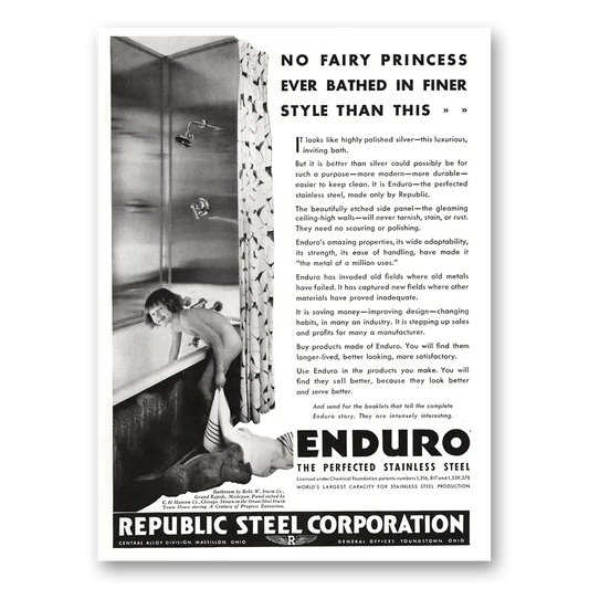 1934 Republic Steel Enduro No Fairy Princess Vintage Magazine Print Ad