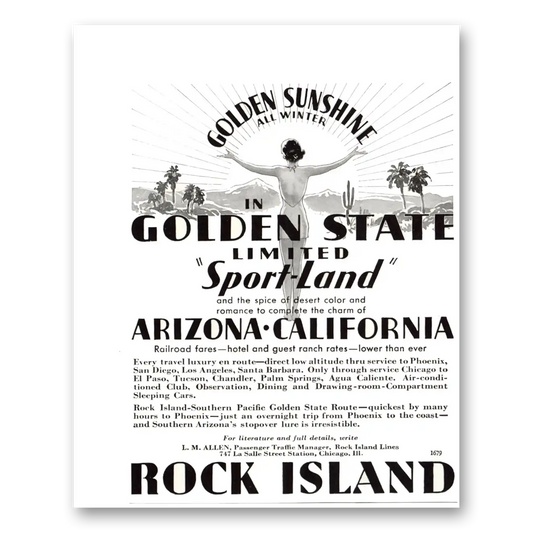 1934 Rock Island Lines Golden State Limited Sport Land Vintage Magazine Print Ad