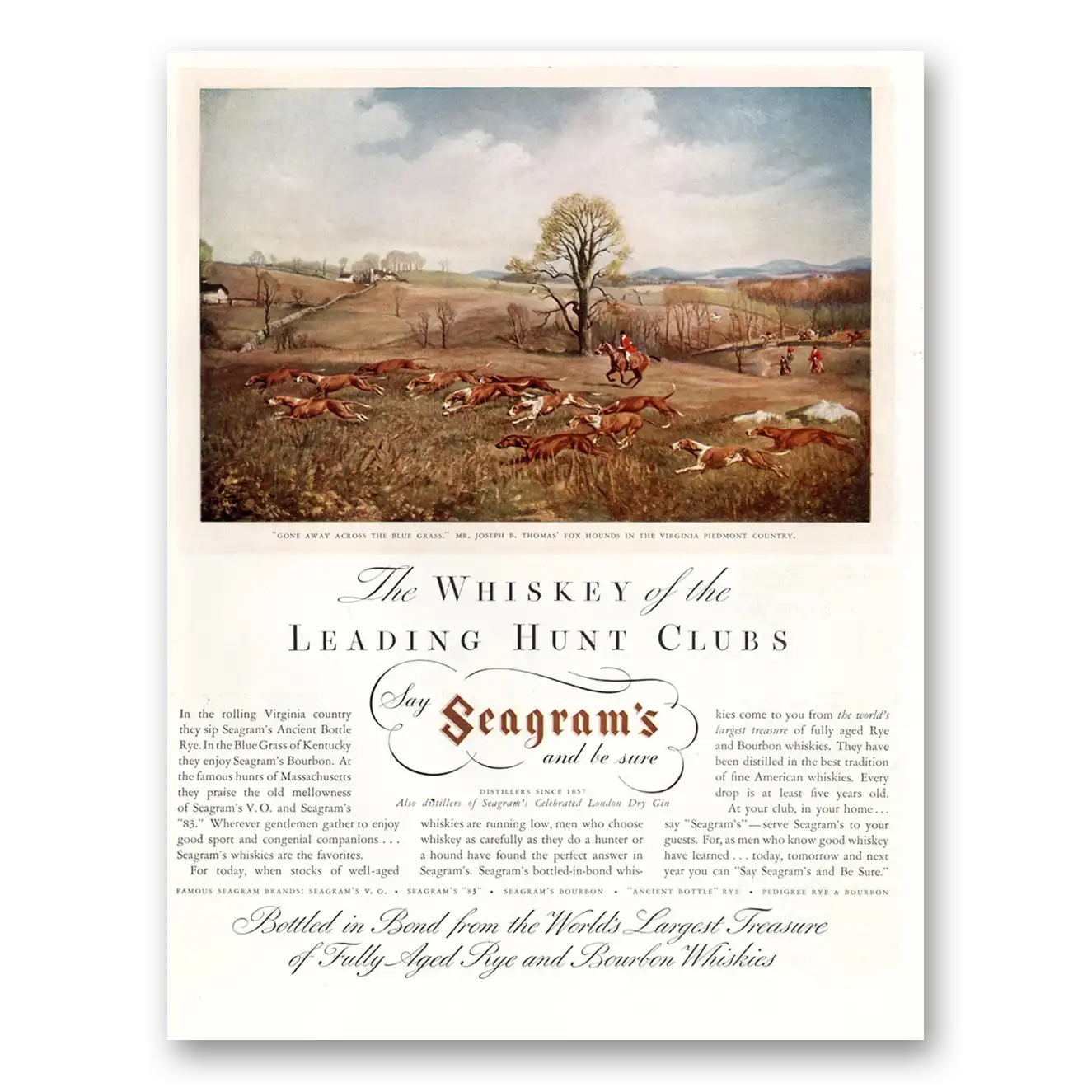 1934 Seagrams VO Whisky Whiskey of the Leading Hunt Clubs Vintage Magazine Print Ad