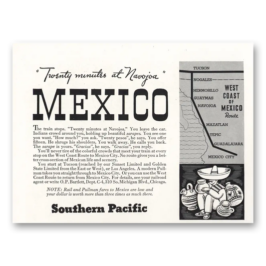 1934 Southern Pacific Twenty Minutes Navajo Mexico Vintage Magazine Print Ad