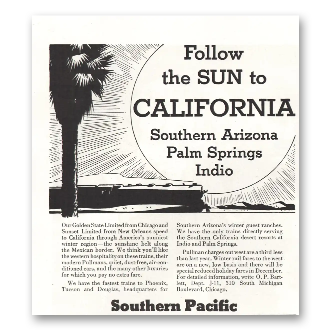 1934 Southern Pacific California Palm Springs Indio Vintage Magazine Print Ad