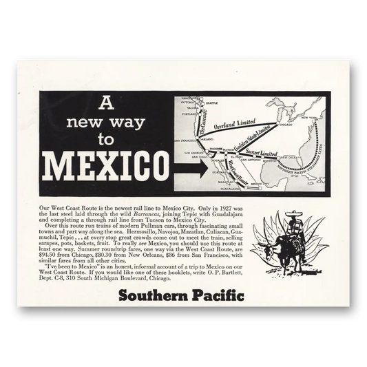 1934 Southern Pacific New Way to Mexico Vintage Magazine Print Ad