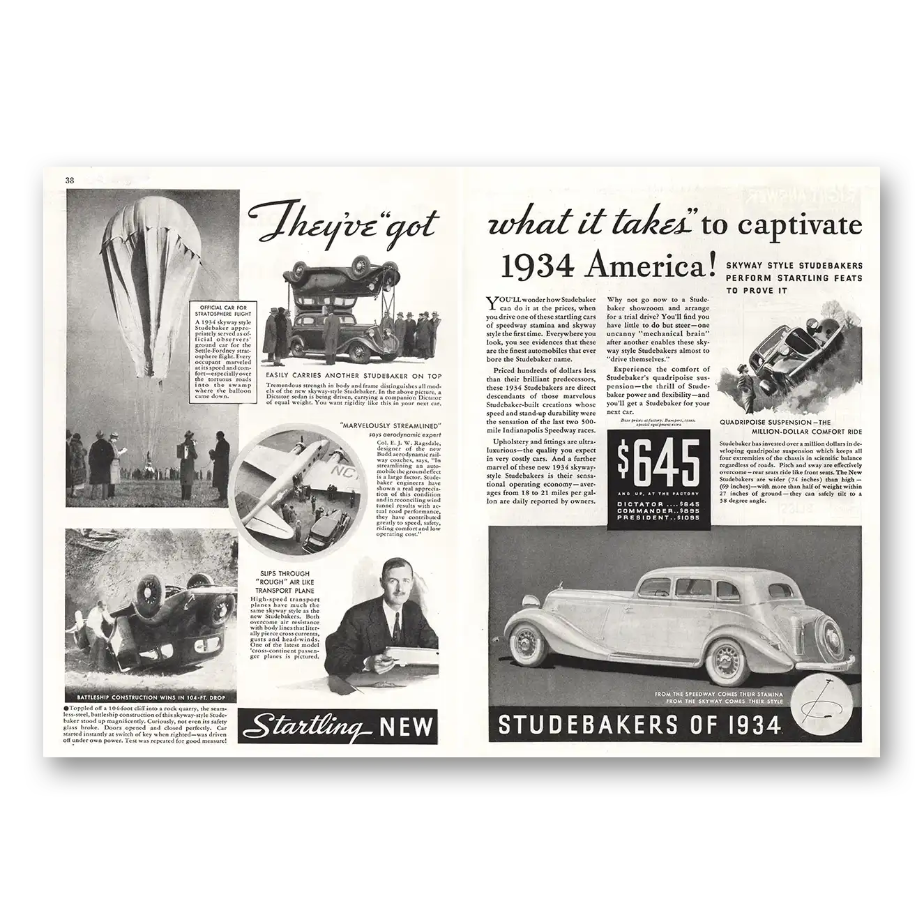 1934 Studebaker What It Takes to Captivate Vintage Magazine Print Ad