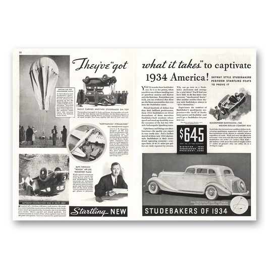 1934 Studebaker What It Takes to Captivate Vintage Magazine Print Ad