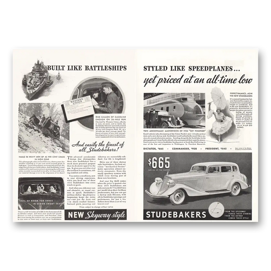 1934 Studebaker Built Like Battleships Vintage Magazine Print Ad