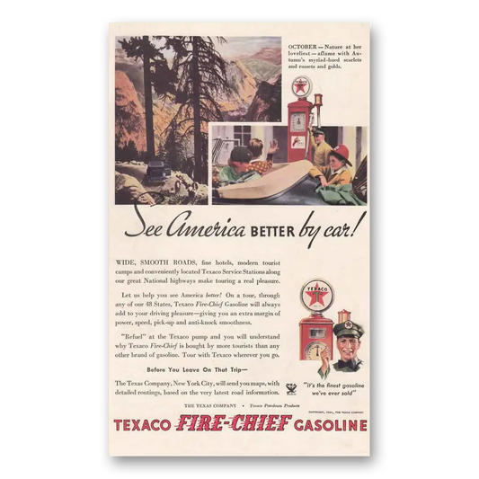 1934 Texaco Fire Chief Gasoline See America Vintage Magazine Print Ad