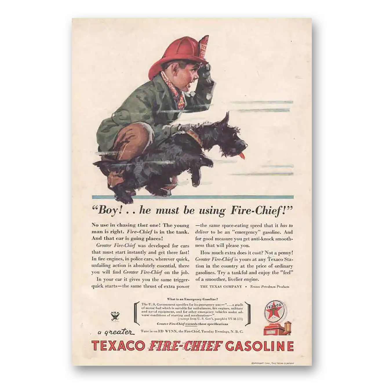 1934 Texaco Fire Chief Gasoline Boy He Must Be Using Fire Chief Vintage Magazine Print Ad