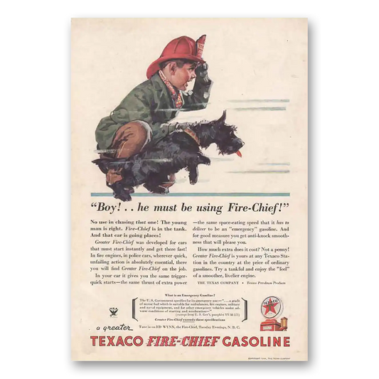 1934 Texaco Fire Chief Gasoline Boy He Must Be Using Fire Chief Vintage Magazine Print Ad