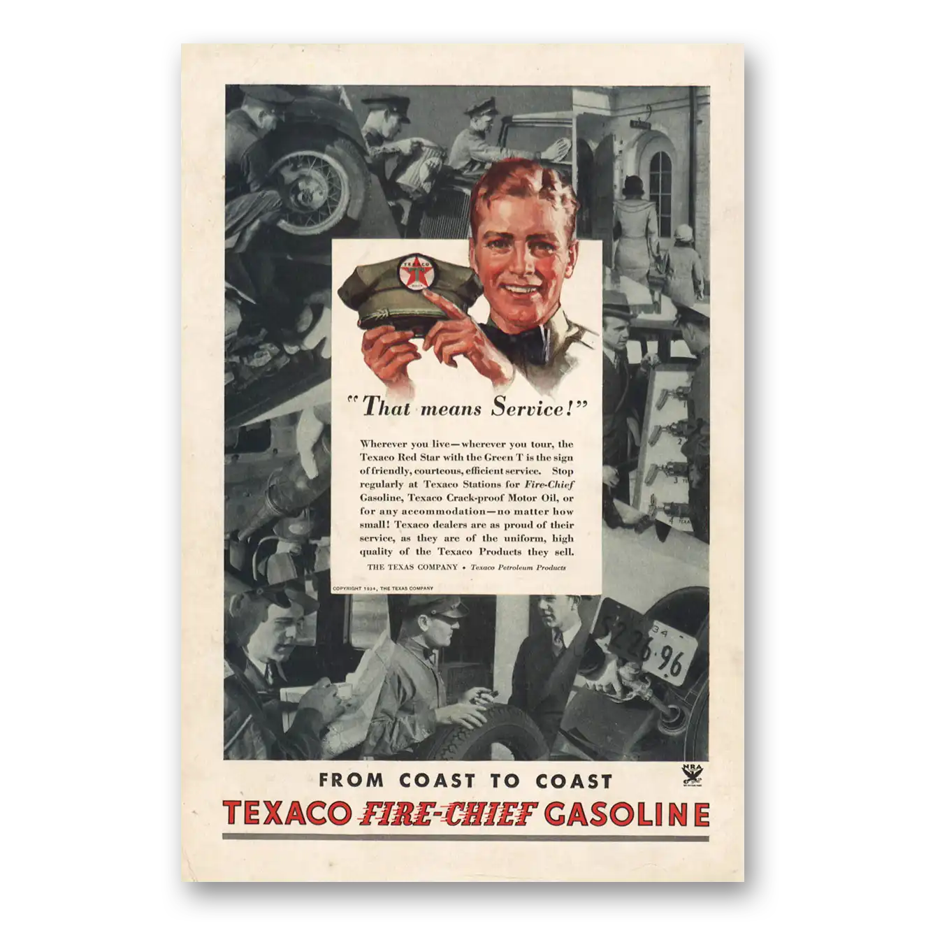 1934 Texaco Fire Chief Gasoline That Means Service Vintage Magazine Print Ad