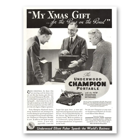 1934 Underwood Portable Typewriter Champion Xmas Gift Vintage Magazine Print Ad