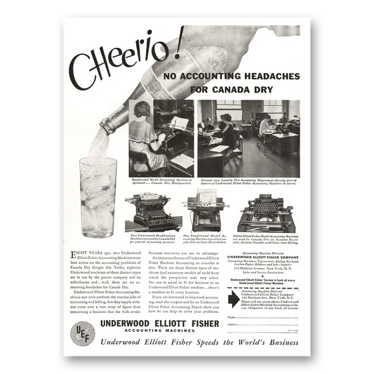 1934 Underwood Accounting Machines Cheerio Canada Dry Vintage Magazine Print Ad