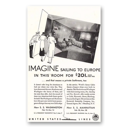 1934 United States Lines Imagine Sailing to Europe Vintage Magazine Print Ad