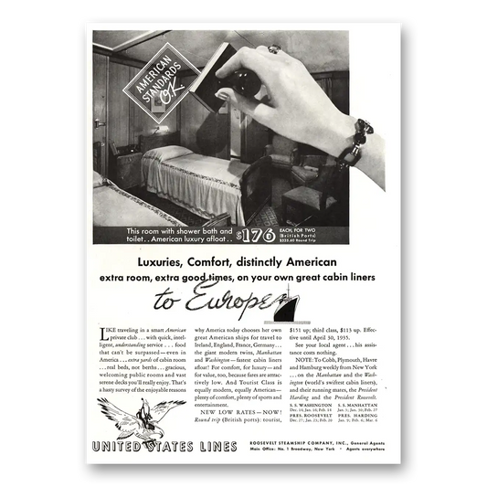 1934 United States Lines Luxuries Comfort Distinctly American Vintage Magazine Print Ad