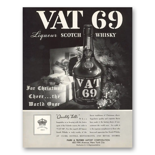 1934 VAT69 For Christmas Cheer the World Over Vintage Magazine Print Ad