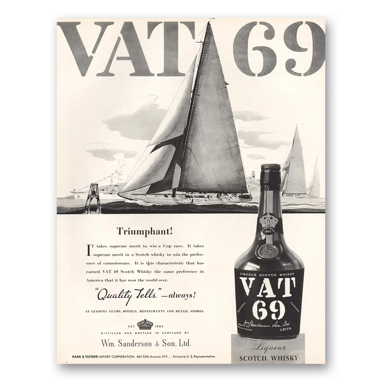 1934 VAT69 Triumphant Supreme Merit to Win a Cup Race Vintage Magazine Print Ad