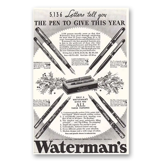 1934 Watermans Pen Letters Tell You Vintage Magazine Print Ad