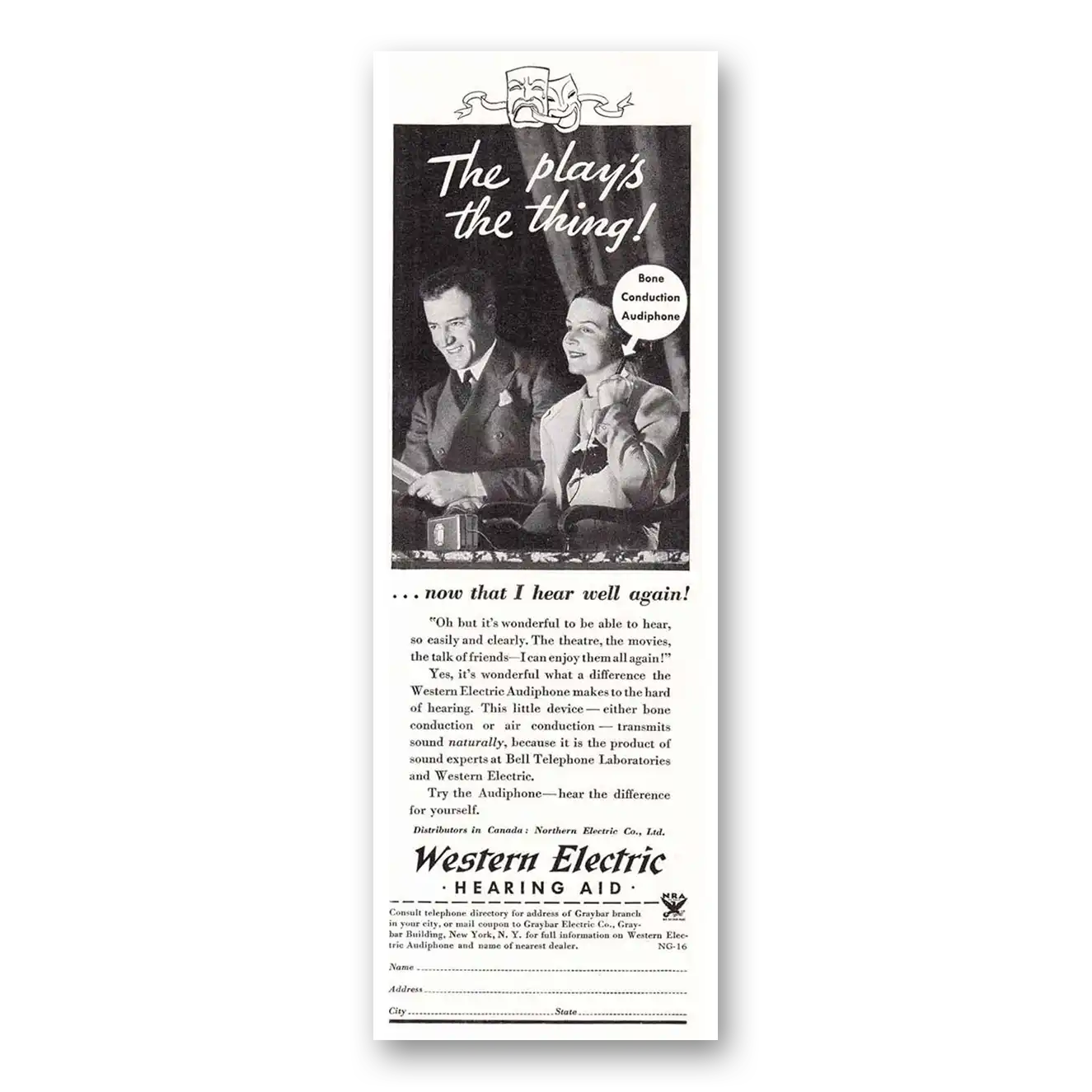 1934 Western Electric Hearing Aid Plays the Thing Vintage Magazine Print Ad