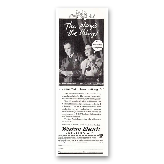 1934 Western Electric Hearing Aid Plays the Thing Vintage Magazine Print Ad