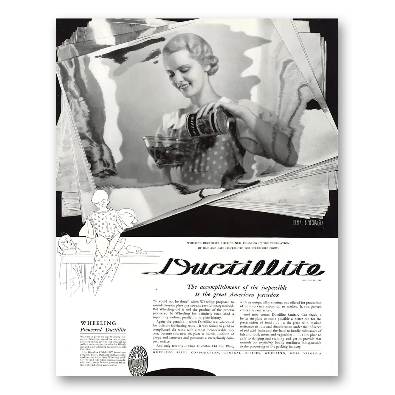 1934 Wheeling Steel Ductillite Vintage Magazine Print Ad