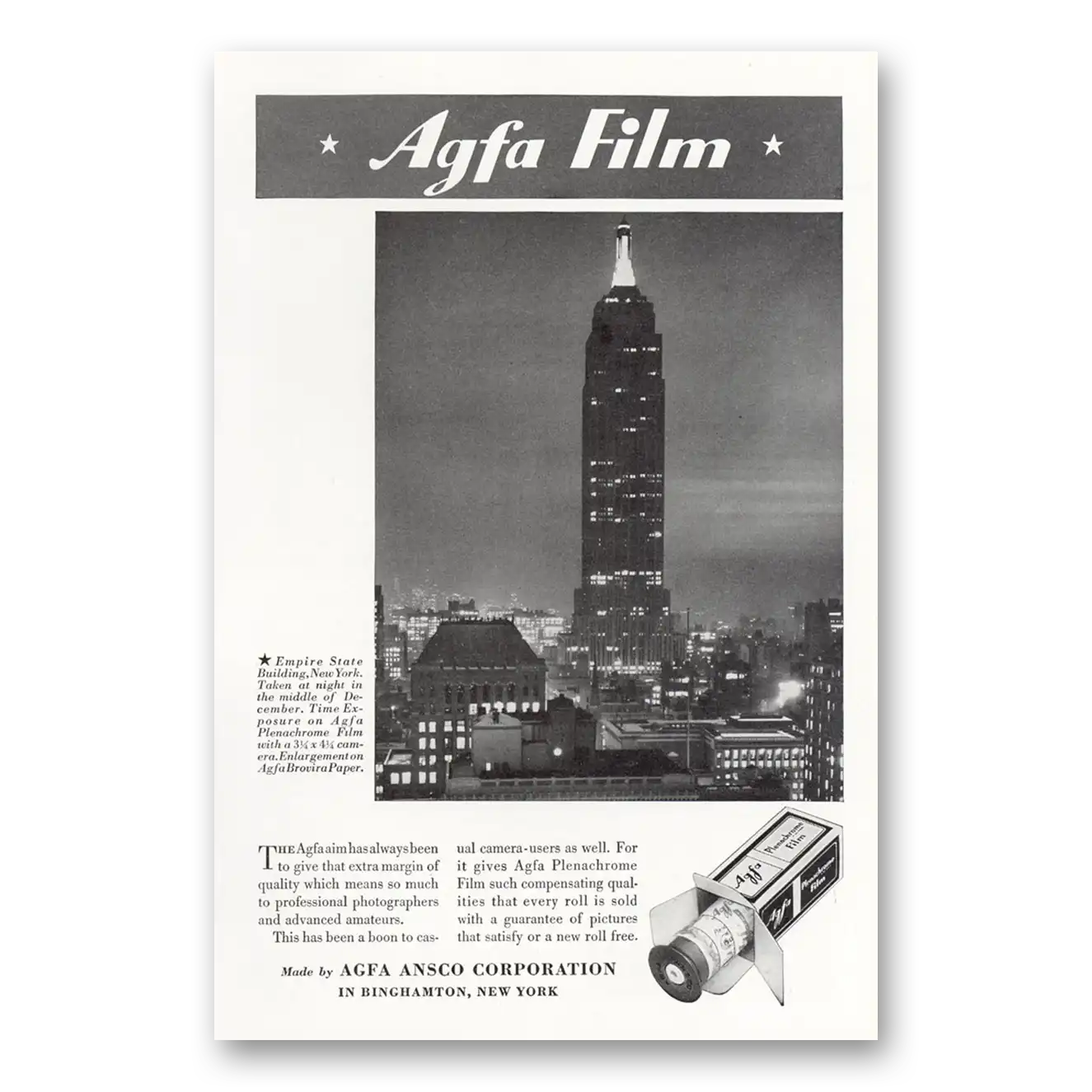 1935 Agfa Film Empire State Building Vintage Magazine Print Ad