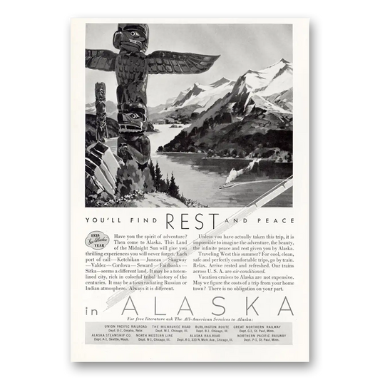 1935 Alaska Find Rest and Peace Vintage Magazine Print Ad