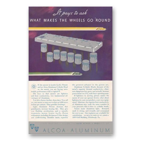 1935 Alcoa What Makes the Wheels Go Round Vintage Magazine Print Ad