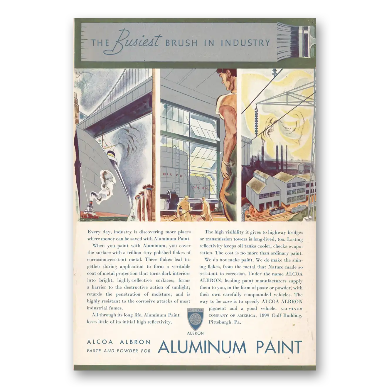 1935 Alcoa Paint Busiest Brush In Industry Vintage Magazine Print Ad