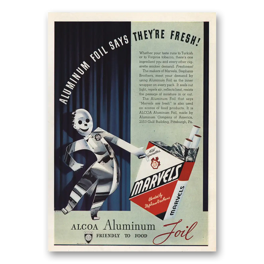 1939 Alcoa Foil Marvels Cigarettes Vintage Magazine Print Ad