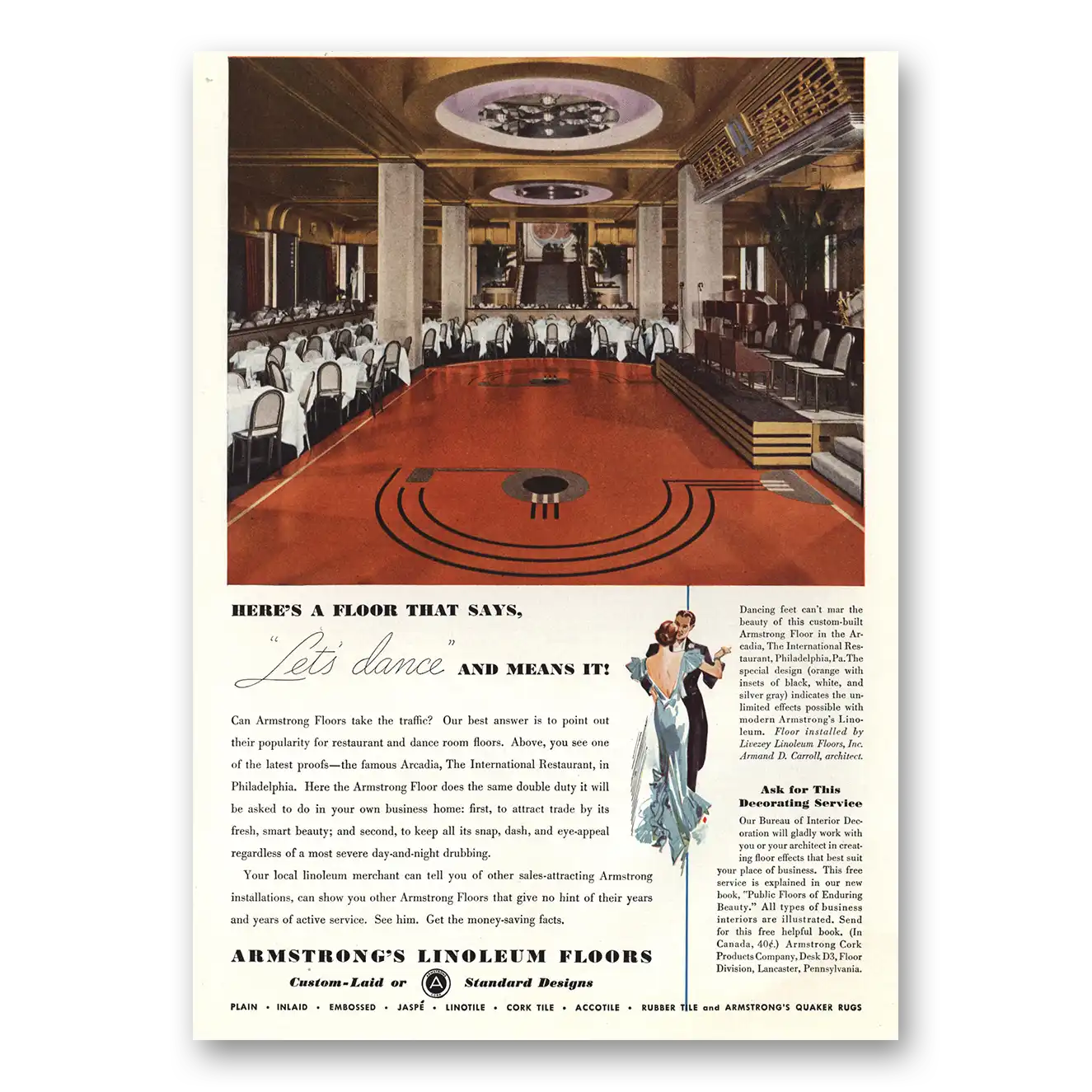 1935 Armstrong Linoleum Floors Floor That Says Lets Dance Vintage Magazine Print Ad