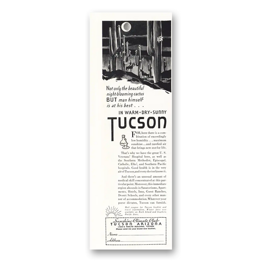 1935 Tucson Arizona Night Blooming Cactus Vintage Magazine Print Ad