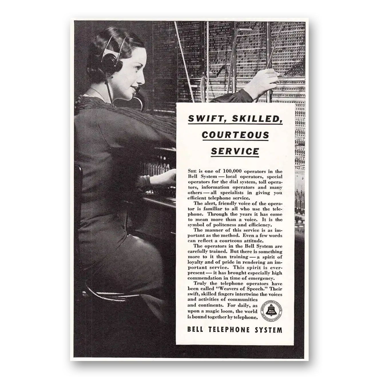 1935 Bell Telephone Skilled Courteous Service Vintage Magazine Print Ad