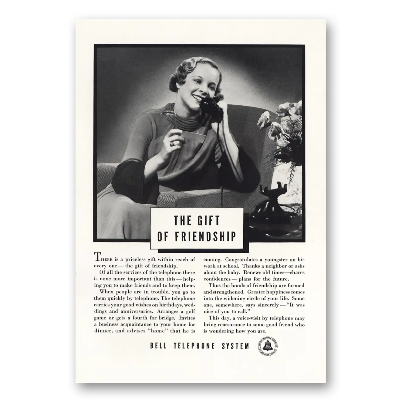 1935 Bell Telephone Gift of Friendship Vintage Magazine Print Ad