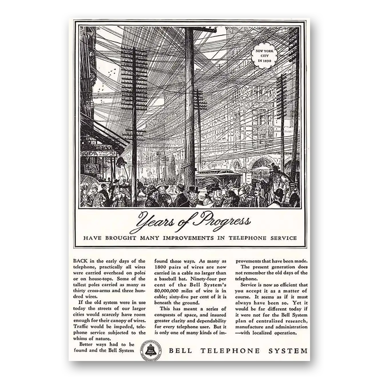 1935 Bell Telephone Years of Progress Vintage Magazine Print Ad