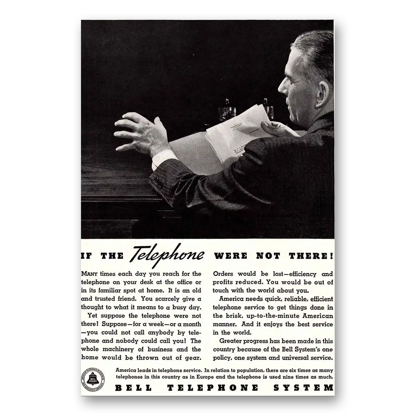 1935 Bell Telephone Telephone Was Not There Vintage Magazine Print Ad