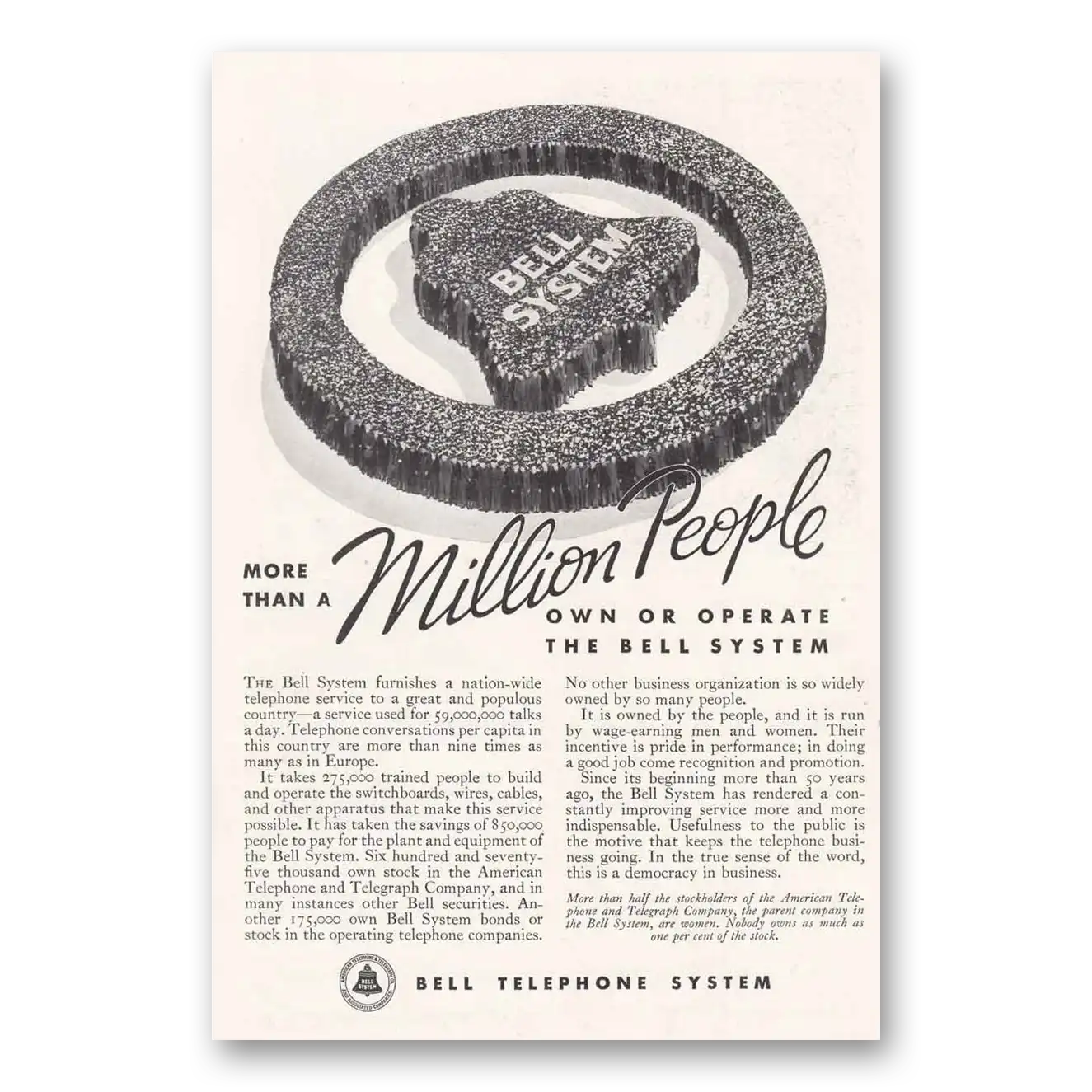 1935 Bell Telephone More Than a Million People Vintage Magazine Print Ad