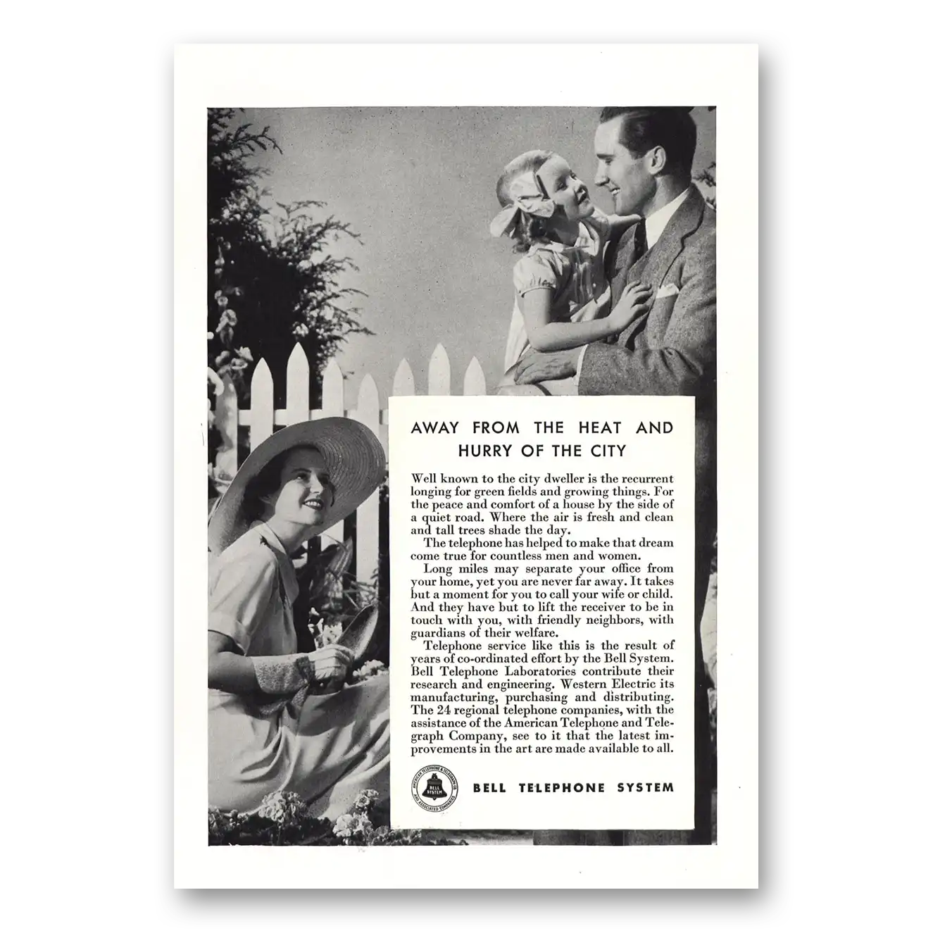 1935 Bell Telephone Away From the Heat and Hurry of the City Vintage Magazine Print Ad